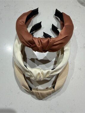 Satin Knot Headband Trio in Brown, Cream, and Tan